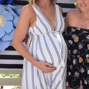 White/blue striped maxi dress